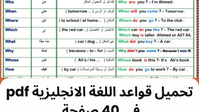 تحميل قواعد اللغة الانجليزية pdf في 40 صفحة